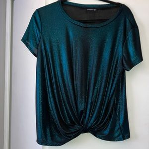 Women’s Teal Twisted Blouse with Metallic Shimmer